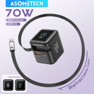 ASOMETECH 70W GaN Retractable Cable Charger